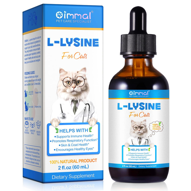 Oimmal L-Lysine for Cats, Immune Support Drops for Cats Support Respiratory Function, Sneezing & Runny Nose - Pet Liquid Supplement for Eye Function & Cat Skin Coat - Chicken Flavor, 2 fl oz / 60 ml 60ml