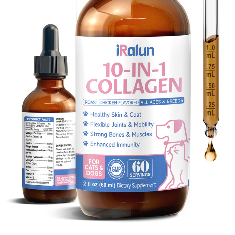 Collagen for Dogs & Cats - Skin and Coat Supplements- Joint Supplements - Support Digestion & Gut Health - with Collagen Peptides MSM, Omega 3 Hyaluronic Acid, Biotin - Roast Chicken Flavor