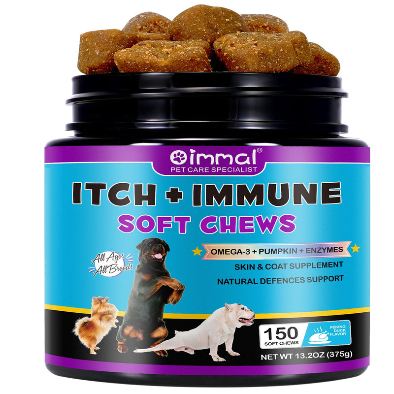 Itch Immunity Treats For Dogs, Itch Relief For Dogs, Dog Allergy Relief Chews For Healthy Skin & Coat, Paws, Supports Seasonal Itching & for All Breeds and Size, Peking Duck Flavor (150 Chews) 150 Chews