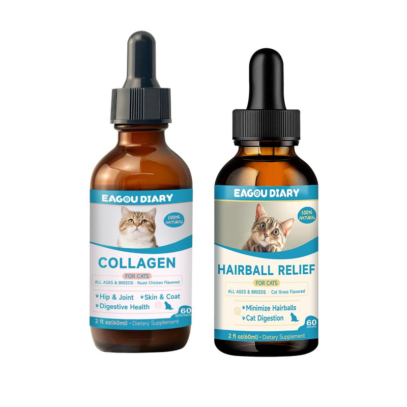 Collagen for Cats - MSM, Glucosamine, Biotin, Omega-3, MCTs + Hairball Remedy for Cats - Cat Hairball Treatment, Digestive Support, Furball Control
