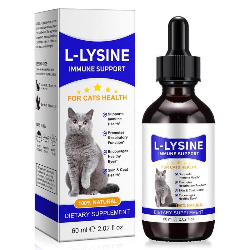 L-Lysine for Cats, Cat Lysine Drops, Immune Support - Sneezing, Cold, Runny Nose, Feline Respiratory, 60ml for Kittens