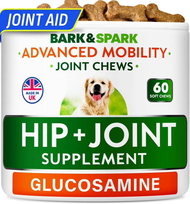 BARK&SPARK Glucosamine Chondroitin Dog Hip & Joint Supplement - Joint Pain Relief - Hip & Joint Chews - Joint Support- Senior Doggie Vitamin Pill - 60 Chews Duck