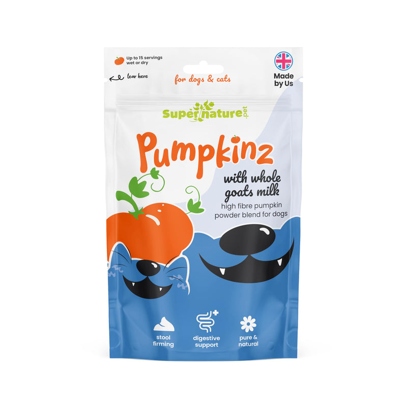 Supernature Pumpkinz Dried Pumpkin Powder with Goats Milk for Dogs & Cats 100g | 100% Natural Stool Firming Supplement, Digestion Support, Canned Pumpkin Alternative, Manufactured in the UK