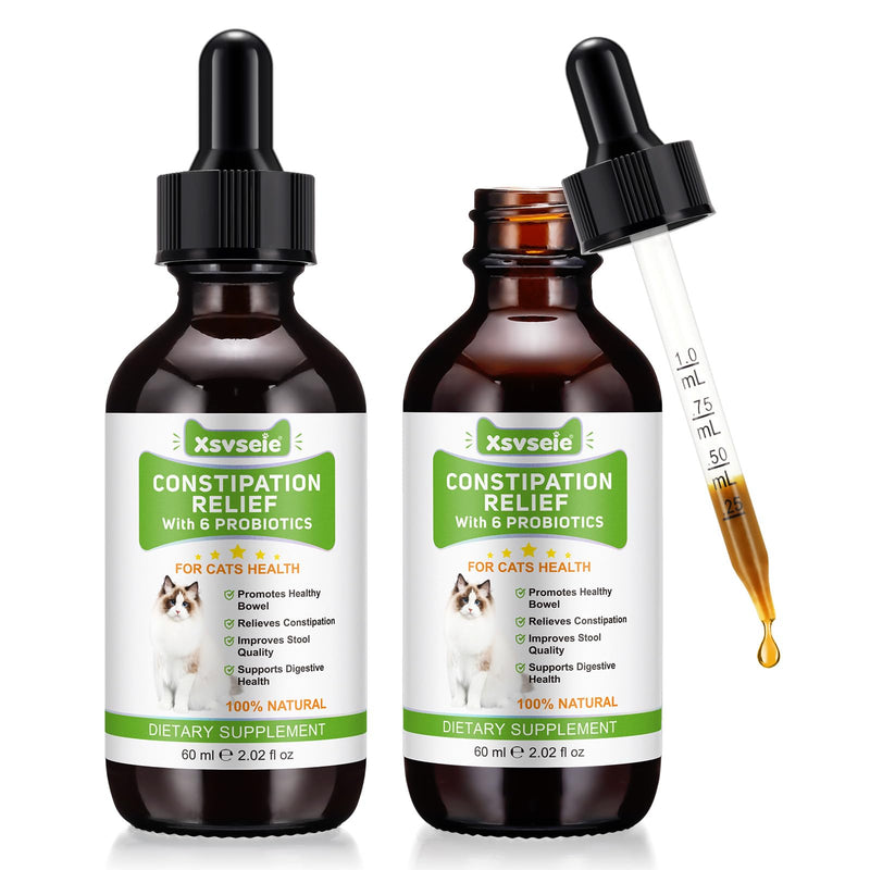 Cat Constipation Treatment 60ml, Cat Probiotic Supplements, Vitamins for Cats with 6 Probiotics, Help Digestive Support Gut Health, Improve Immunity, Cats Constipation Relief for All Breed Size Age(2) 2 PCS 60 ml