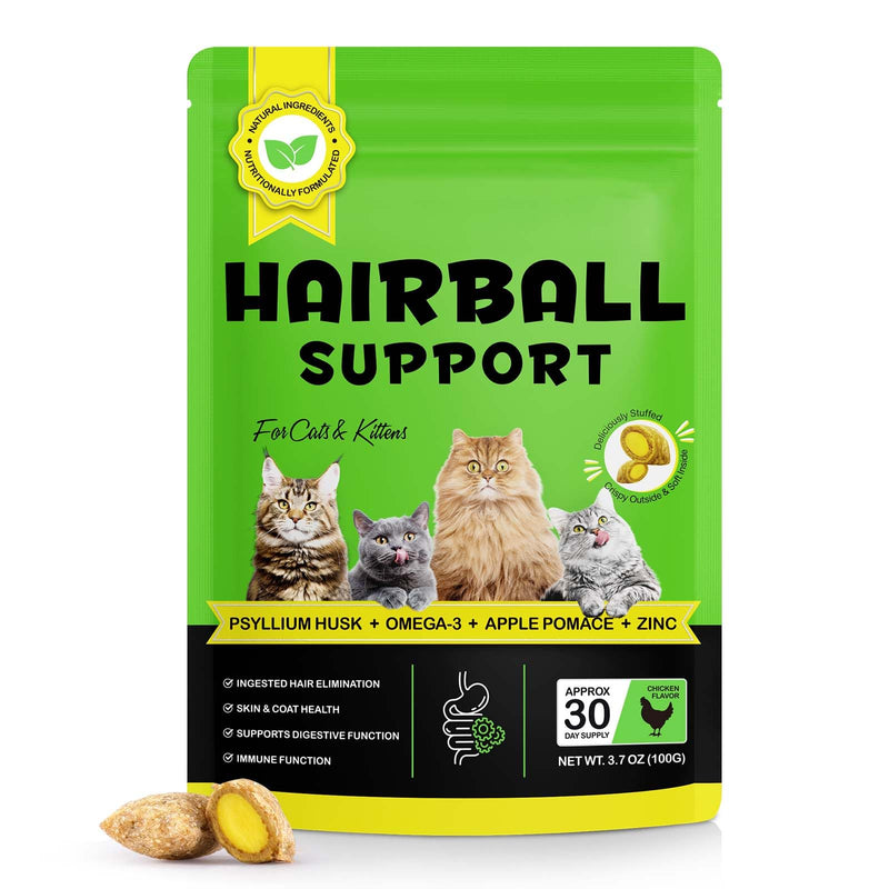 All-age Hairball Remedy for Cats, Highly Nutritious, Additive-free Hairball Prevention Treats for Cats, Promotes Healthy Fur, Hairball Cat Food| 30 Day Supply Hairball Control Snacks Chews 100g Hairball Treats