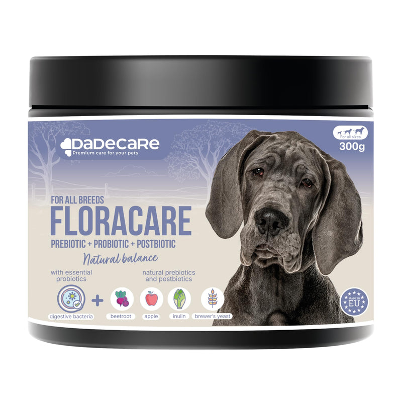 Floracare - Dog Probiotic Powder 300g - Repairs Gut Flora and Improves Digestion – Reduces Diarrhoea and Stress – Ideal After Antibiotics or Diet Change with Prebiotics and Postbiotics