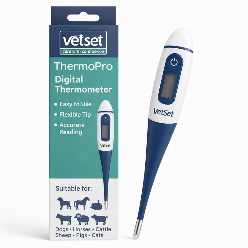 Digital Vet Thermometer for Pet, Equine & Livestock Animals | Veterinary Thermometer for Horses, Dogs, Cats & Cattle | Flexible Waterproof Tip | Fast 60 Sec Accurate Readings