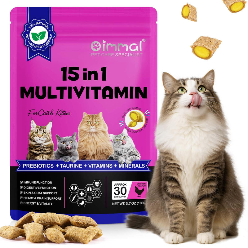 Cat Multivitamin, 15-IN-1Multivitamins for Cats, With Prebiotics, Taurine, Vitamins & Minerals, Support for Natural Immunity, Skin, Coat, Muscles & Joints for All Ages cat vitamins