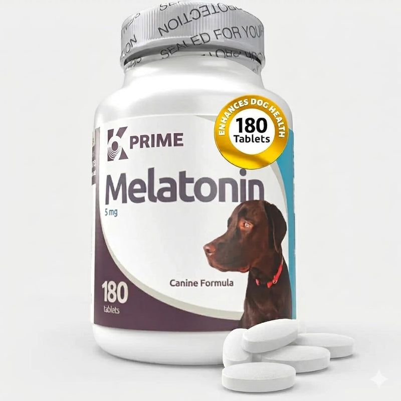 Prime Melatonin for Dogs - Calming Aid Tasty Dog Supplement - Helps Overall Health with Quiet Moments and Composure, 5mg-180 Tablets, Chewable