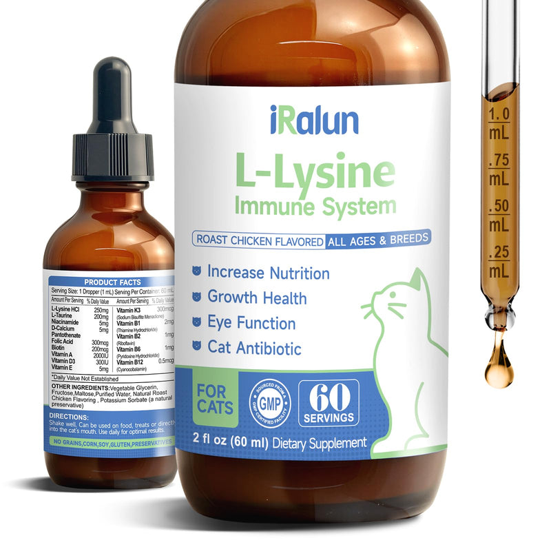 L-Lysine for Cats - cat Immune Support - Lysine for Cats - Sneezing, Runny Nose, Cold, eye care, L-Lysine Supplement for Support Healthy Respiratory, Vision, Roast Chicken Flavor