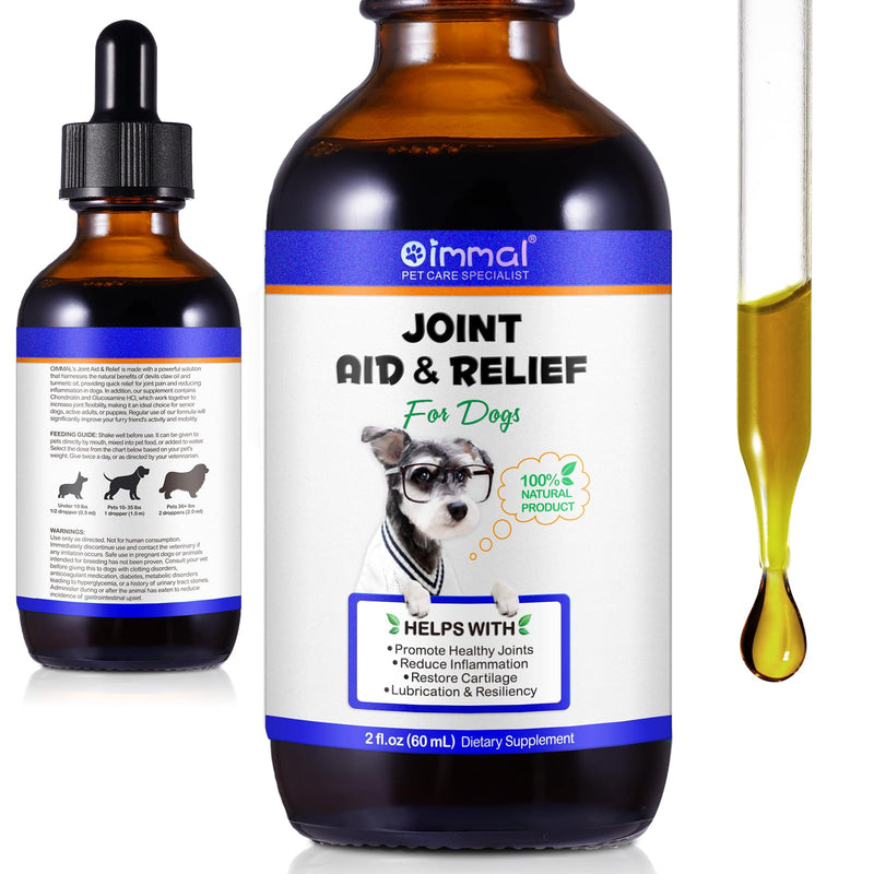 Joint Aid & Relief Supplement for Dogs with Glucosamine & Natural Oils - Liquid Supplement to Promote Healthy Joints, Cartilage & Mobility - Bacon Flavour Dietary Drops, 2 fl oz (60 mL)