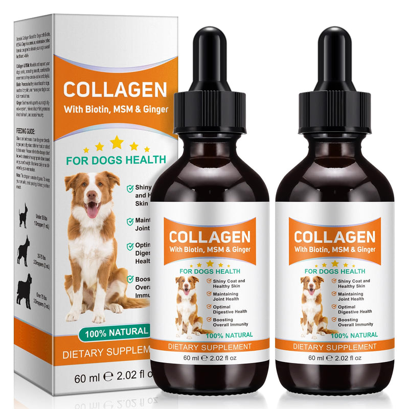 Liquid Collagen for Dogs | Joint Supplement for Dogs Skin & Coat | Itchy Relief & Digestive Health Support | Dog Collagen with Biotin, MSM & Ginger | 60ml Dog Supplements for Hip & Joint Care (2) 2