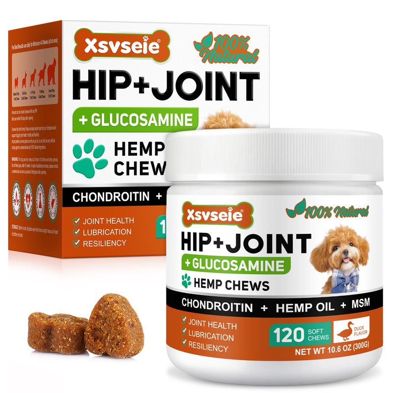 Joint Supplements for Dogs, Dog Joint Supplements for Senior Dogs, Hip and Joint Supplement for Dogs, 120 Soft Chews with Glucosamine, Chondroitin & MSM, Mobility & Cartilage Care, Adult, Duck Flavour