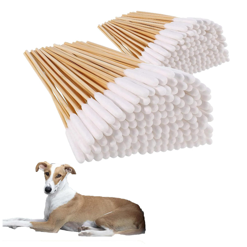 Pet Ear Cleaner Cotton Buds,200PCS 12/15cm Dogs Ear Cleaning Cottons Swab Sticks Cats Ears Canal Long Cane Stick Cotton Buds for Cleaning Animals Ears Wax Infection Removal
