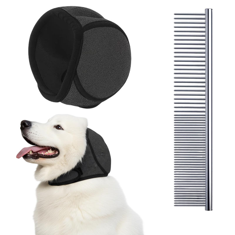 Dog Ear Muffs - Noise Cancelling & Dog Comb for Grooming - Anxiety Relief Ear Protection, Dog Brush for Shedding, Perfect for Fireworks & Travel