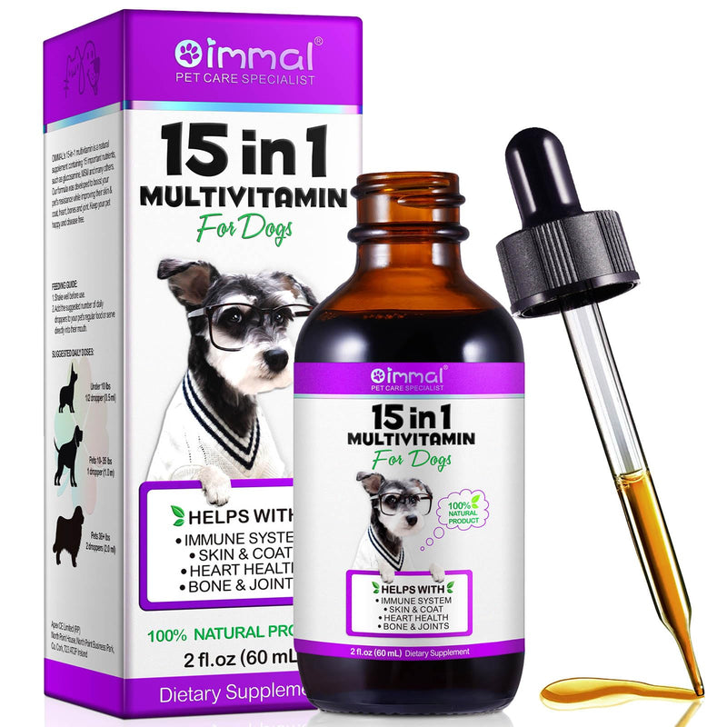 Dog Multivitamin, 15 in 1 Multivitamin for Dogs, Dog Vitamins Liquid Supplements Drops for Hip & Joint, Skin & Coat, Immune, With Glucosamine and MSM