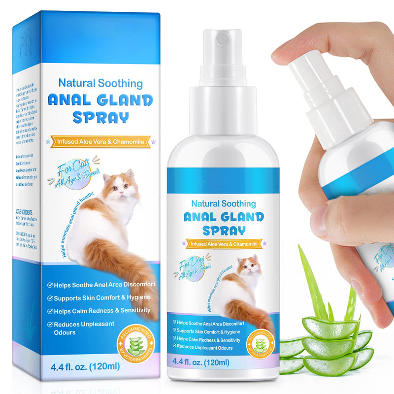 Cat Anal Gland Spray - Aloe and Chamomile Support Anal Spray to Relieve Discomfort and Odor Control, Cat Mild Anal Support, Quickly Relieve Anal Irritation and Itching, Cat Spray Odour Remover