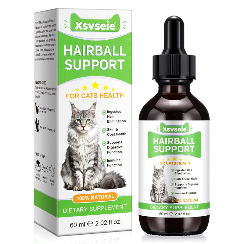 Hairball Remedy for Cats, 60ml Cat Hairball Treatment Drops, Furball Control for Feline Constipation Relief, Digestive Support with Psyllium Husk, Cat Grass, Fiber, Lysine, Vitamins 1