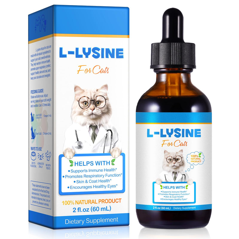 L-Lysine for Cats, Immune Support Supplement, Sneezing, Cold, Runny Nose, Feline Respiratory, Watery Eyes, Roast Chicken Flavor,2oz (60mL)