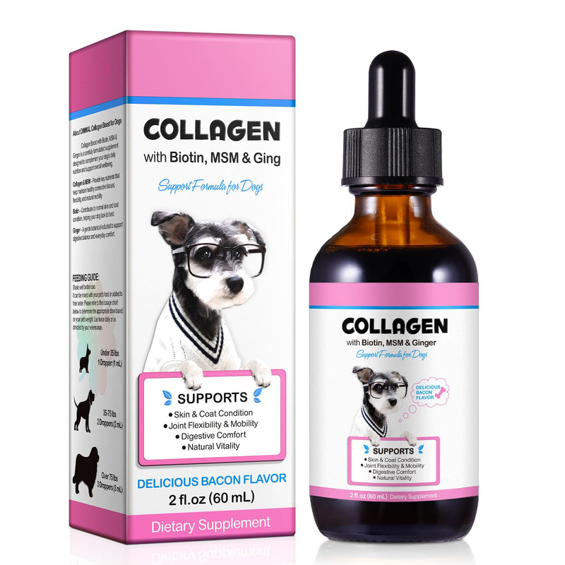 Collagen for Dogs, Liquid Collagen for Dogs Joints, Skin & Coat, Supoort Dog Itchy Skin Relief & Digestive Health, Natural Bacon Flavor-60ml