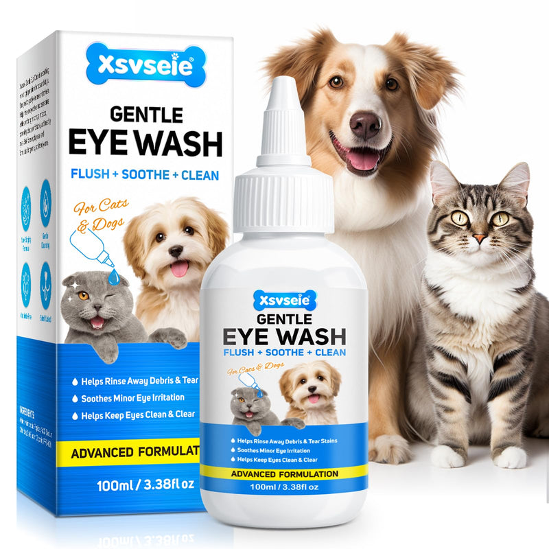 Eye Wash Cleaner for Dogs and Cats, Natural Eye Drops 100ml, Pet Eye Wash and Soothe Eye Irritations, Tear Stain Cleaner for Dogs and Cats