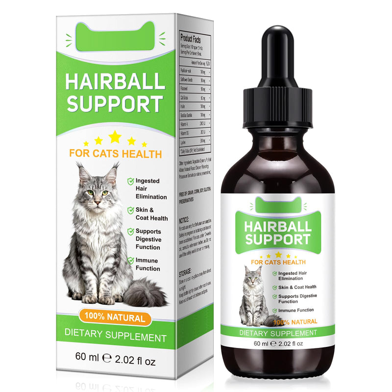 Hairball Remedy for Cats 60ml, Cat Hairball Treatment, Cat Furball Care with Psyllium Husk, Fibres, Enzymes & Vitamins, Helps Maintain Normal Digestion and Natural Hairball Passing