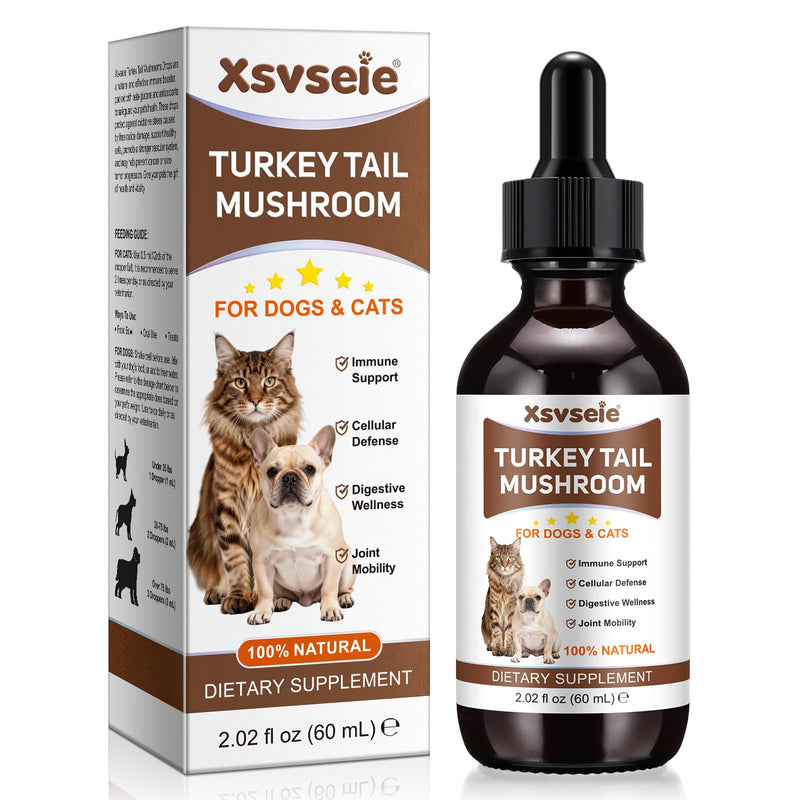 Turkey Tail Mushroom for Dogs & Cats - Immune Defense for Pets, Immune & Digestive Drops with 5X Mushrooms, Turmeric & Probiotic