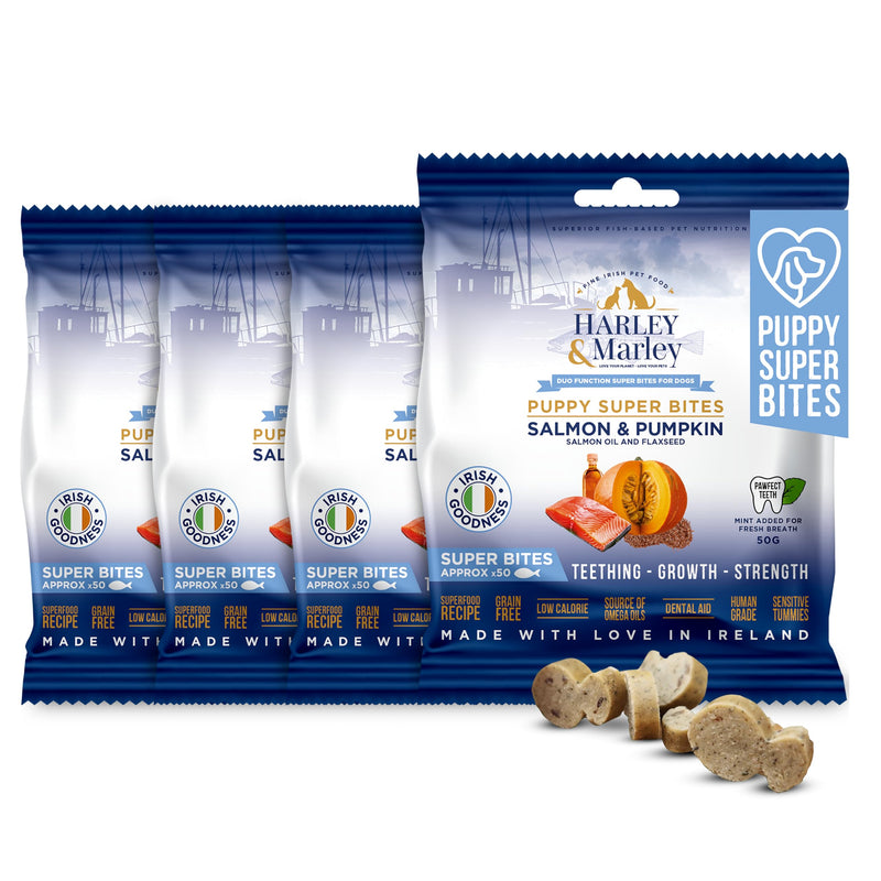 Harley & Marley Puppy Super Bites - Soft Puppy Teething Treats with Salmon, Pumpkin, Flaxseed & Salmon Oil - Natural Treats for Growth, Digestion & Healthy Teeth & Gums - 4pk (50/pk) 1 count (Pack of 4)