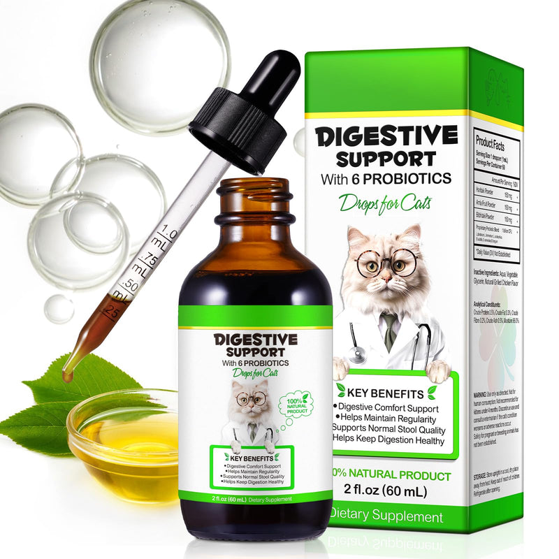 Cat Constipation Relief Drops - 100% Natural Probiotic Liquid Supplement for Cats & Kittens, Helps with Digestive Health, Soft Stool & Regular Bowel Movements - Easy to Administer, 60ml Fast-Acting Fo