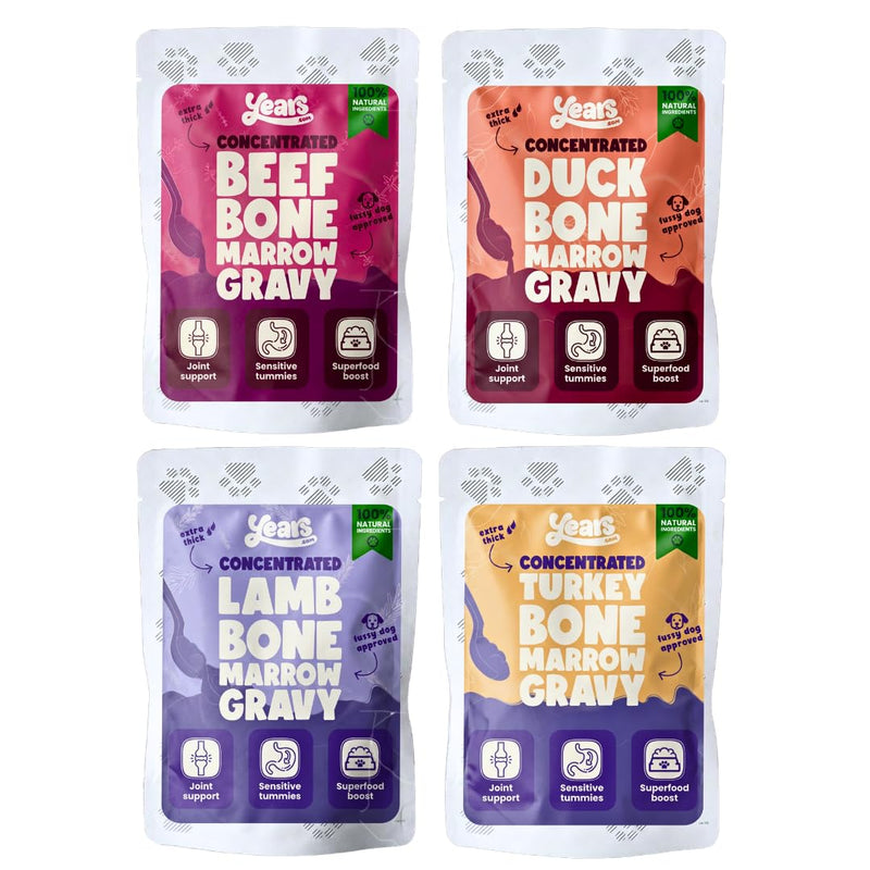 YEARS Organic Dog Gravy Variety Pack | 4 Meaty Flavours | Liquid Concentrate Bone Broth for Dogs | Collagen Rich for Joints & Fussy Eaters - 400ml Ultimate Gravy Pack 100ml