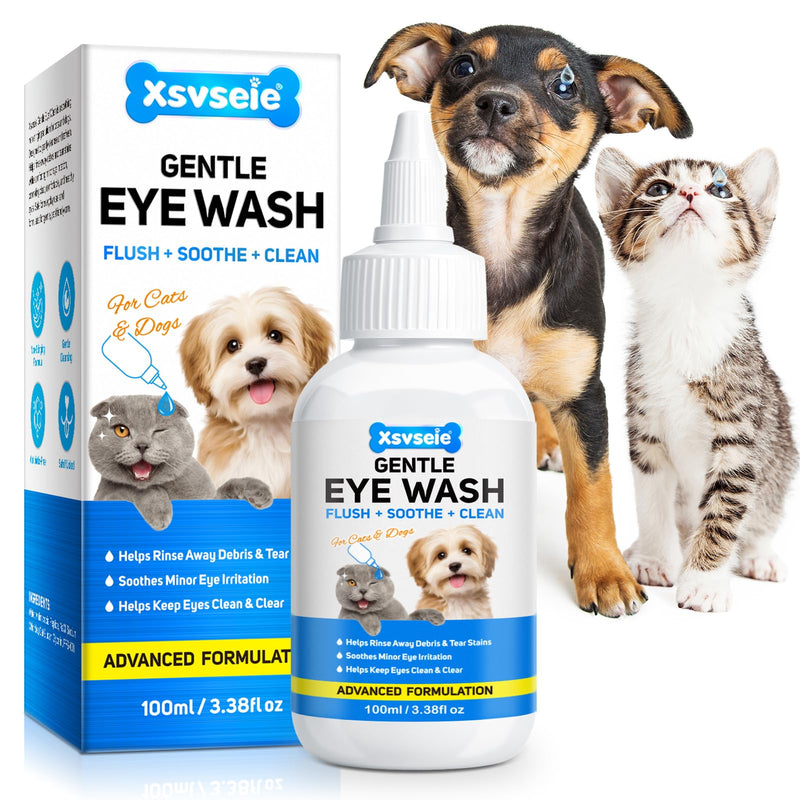 Dog Eye Drops, 100ml Eye Drops for Dogs - for Infection, Dry, Itchy, Irritated, Gunky & Tear Stain Eyes, Pet eye rinse for dogs&cats - gentle dog eye drops, pet eye care