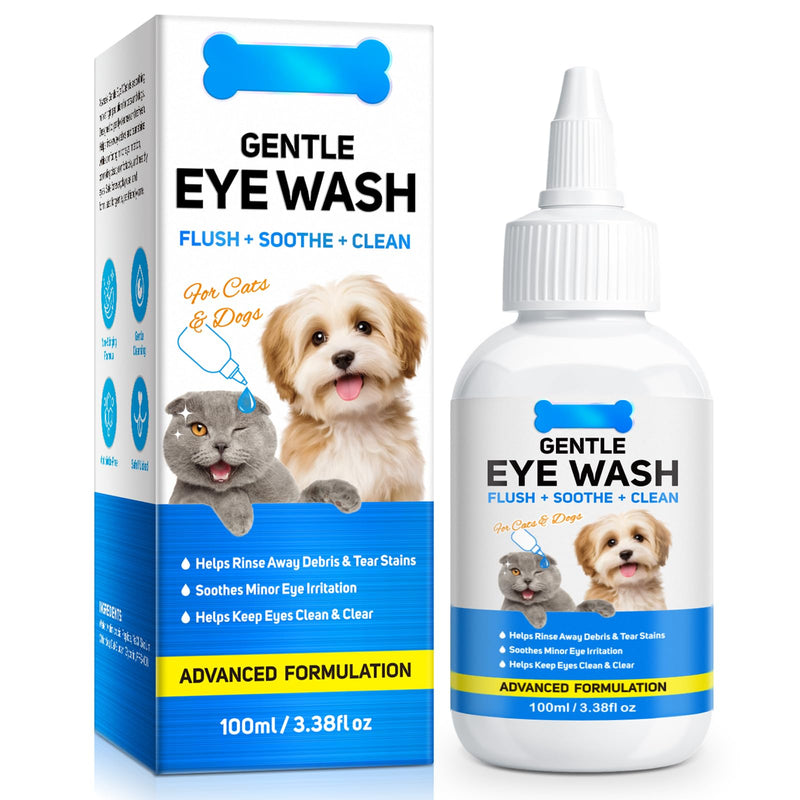 Eye Wash for Dogs & Cats, Soothing Eye Drops for Dog & Cat Relieve Itching & Irritation, Natural Formula Supports Daily Cleaning & Tear Stain Removal