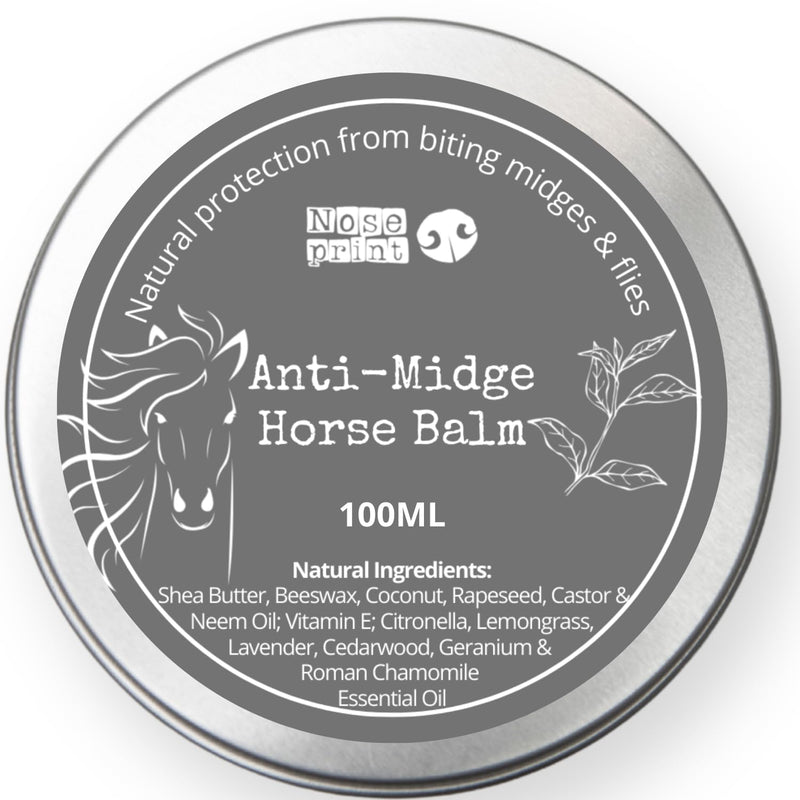 Anti-Midge Horse Balm, 100ml, Natural Repellent with Shea Butter, Beeswax, Coconut Oil, Neem Oil, Citronella, Lemongrass, Lavender, Cedarwood