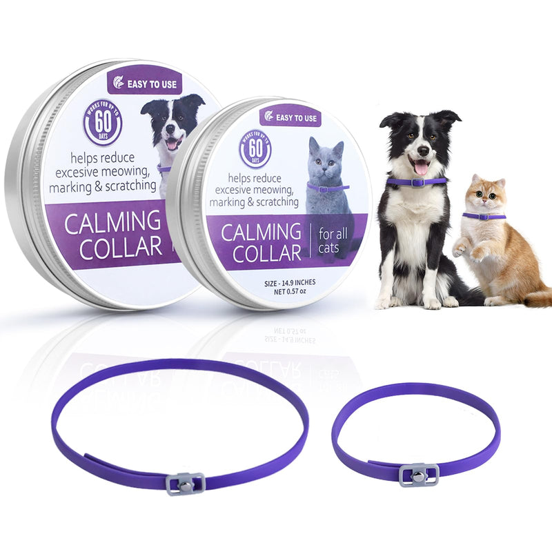 2PCS Dog Calming Collar for Cat, 62 & 38cm Anxiety Relief Adjustable Dog Calming Plug In, Reduce Stress Unwanted Behaviours for Pet Separation Thunderstorms Vet Visits Puppy Training