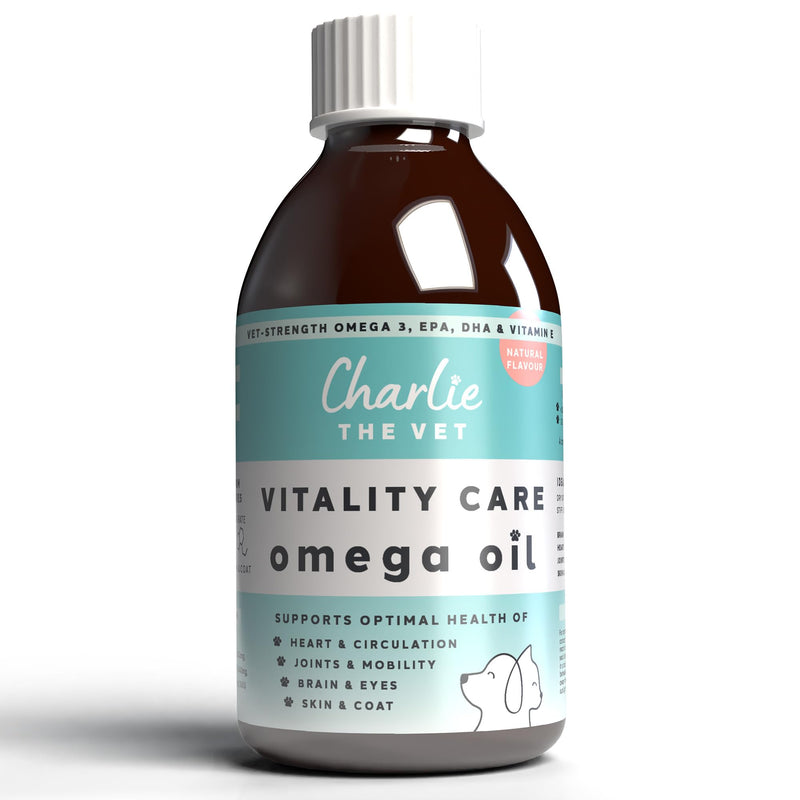 CharlieTheVet Vitality Care Omega 3 Fish Oil Supplement for Dogs, EPA 810mg & DHA 540mg per 5ml, with Vitamin E, for Skin, Joint & Heart Health