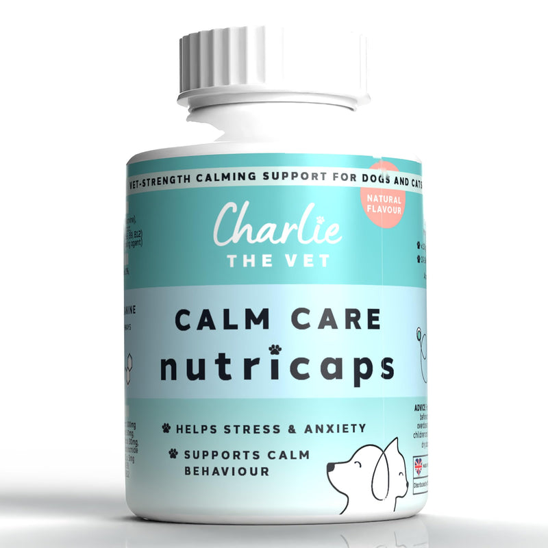 CharlieTheVet Calm Care, Salmon Flavour, Pet Calming Supplement, Capsules, Dogs & Cats, L-Tryptophan, L-Theanine, Valerian Root, 50 Capsules, Anxiety & Stress Relief