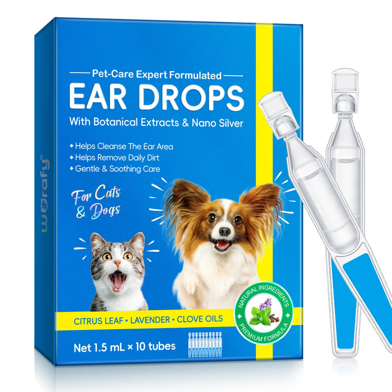 Ear Drops for Dogs - Cat Ear Drops with Botanical Extracts & Nano Silver | Dog Ear Drops for Gentle Cleansing & Soothing of the Ear Area | Gentle Otic Rinse for Dogs & Cats - 1.5ml*10 (1) (White) White