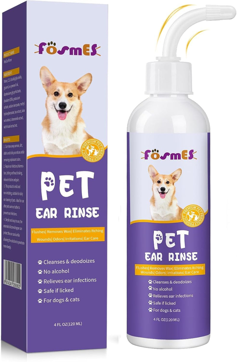 Dog Ear Cleaner, Soft Tube Ear Drops for Dogs, Relieves Ear Infections and Itching, Removes Earwax and Dirt, Suitable for Dogs and Cats, 120ml