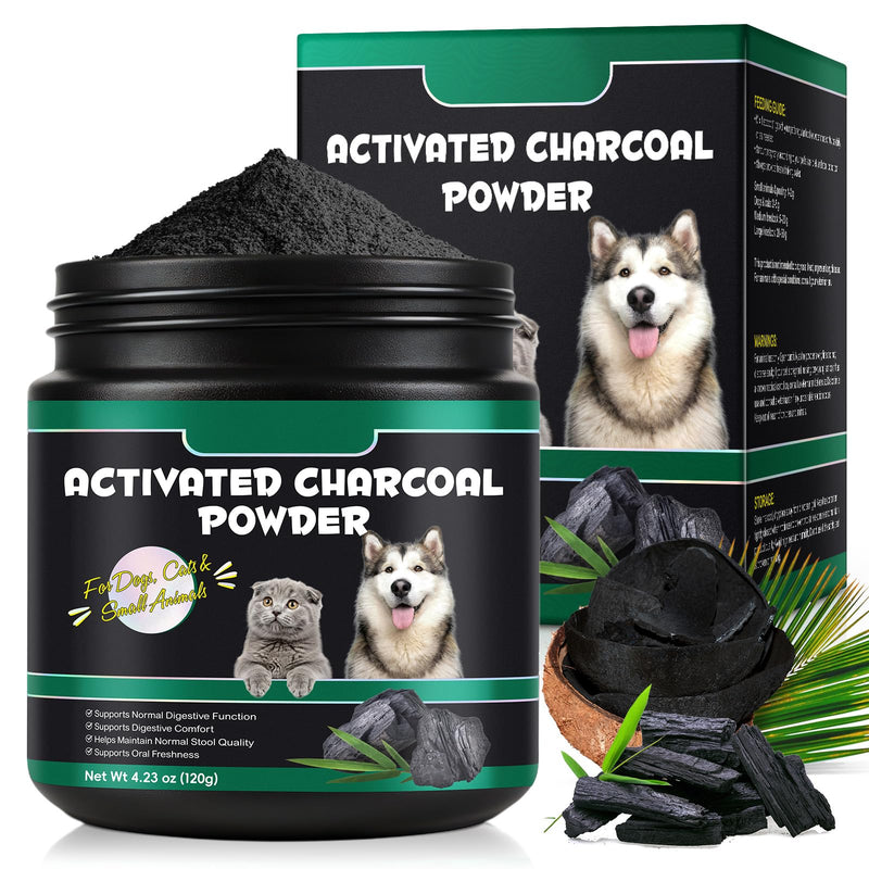 Pet Activated Charcoal Powder,Organic Natural Powdered Activated Charcoal Supplement for Dogs,Cats,Poultry and All Pets-Digestive Support,Bad Breath Relief & Gas Reduction,Intestinal Support | Non-GMO