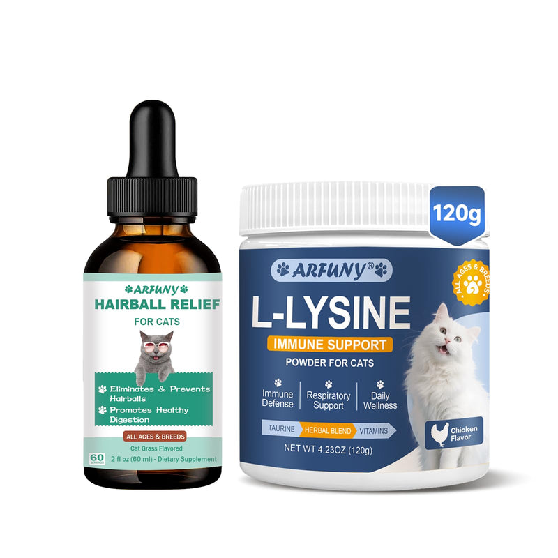 Hairball Remedy for Cats - Hairball Treats for Cats Help Prevent & Remove Hairballs, Lysine for Cats - L-Lysine Powder for Cats - Cat Immune Support