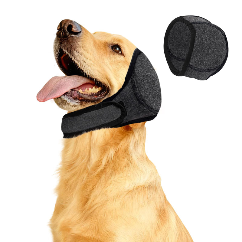 Thickened Neoprene Dog Ear Cover, Adjustable Waterproof Dog Head Wrap for Noise and Anxiety Relief, Ear Protection for Dogs (Gray, XL) Dark Gray