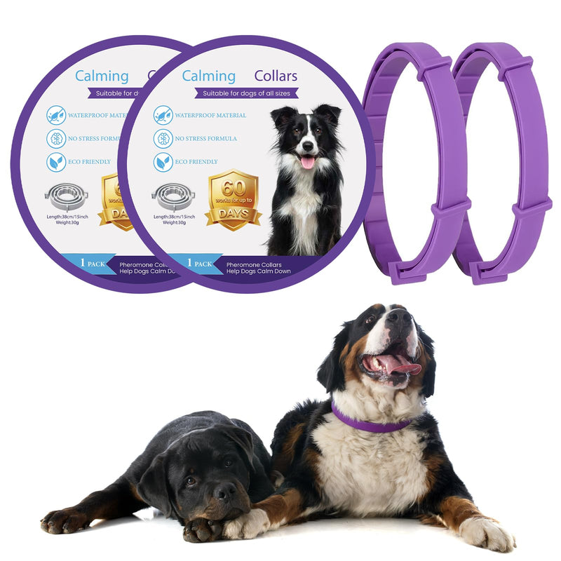 Calming Collar for Dogs – 2 Pack Natural Anxiety Relief Collar, Helps Reduce Stress, Barking & Nervous Behaviour, Adjustable Pheromone Dog Calming Collar