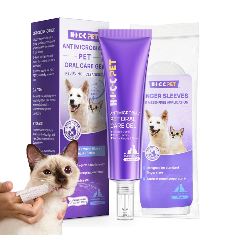 HICC PET Dog Dental Gel for Fresh Breath, No-Brush Teeth Cleaning Gel for Dogs & Cats, Plaque and Tartar Remover for Canine Oral Care, Gentle Gum Health Support, 60ml