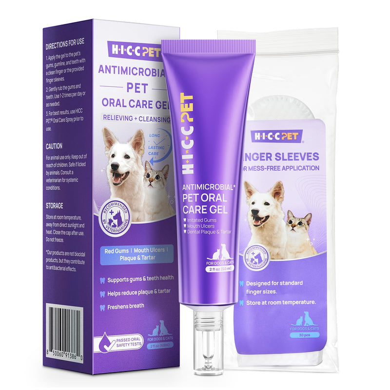 HICC PET Dog Dental Gel, Effective No-Brush Liquid Teeth Cleaner for Dogs and Cats, Helps Reduce Plaque & Tartar, Supports Daily Gum Comfort, 60ml, No More Bad Breath.