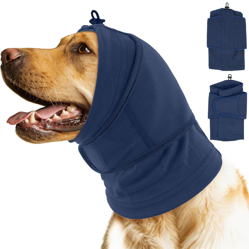 IECOii Dog Ear Wrap Hematoma Head Wrap For Dogs,Pet Calming Hood for Bathing,Anxiety Relief & Noise Protection,No Shake Ear Wraps,Adjustable Anti-Slip Head Covers Muffs,Fireworks Grooming,Blue,XL X-Large（Neck Girth:17.7") Blue