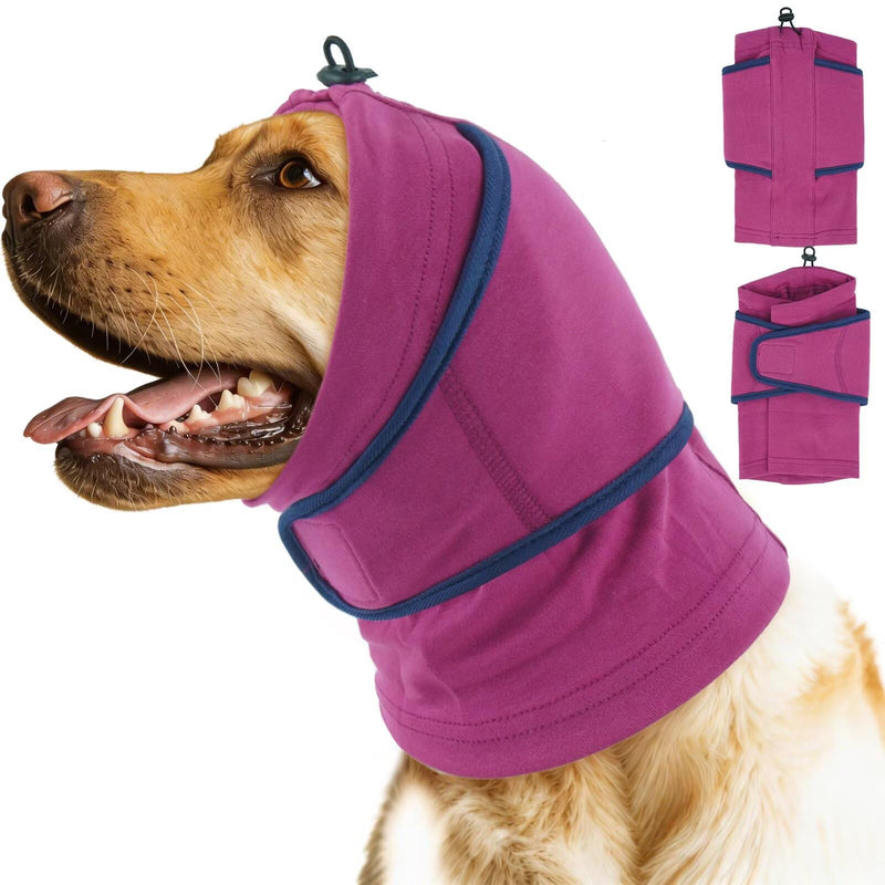 IECOii Dog Calming Hoodie,Anti-Slip Ear Dog Muffs Cover for Noise Anxiety,No Shake Ear Wrap for Dogs Hematoma, Adjustable Dog Headband for Grooming,Fireworks,Thunderstorms,Bath,Force Drying,Purple,L Large（Neck Girth:15.7") Purple