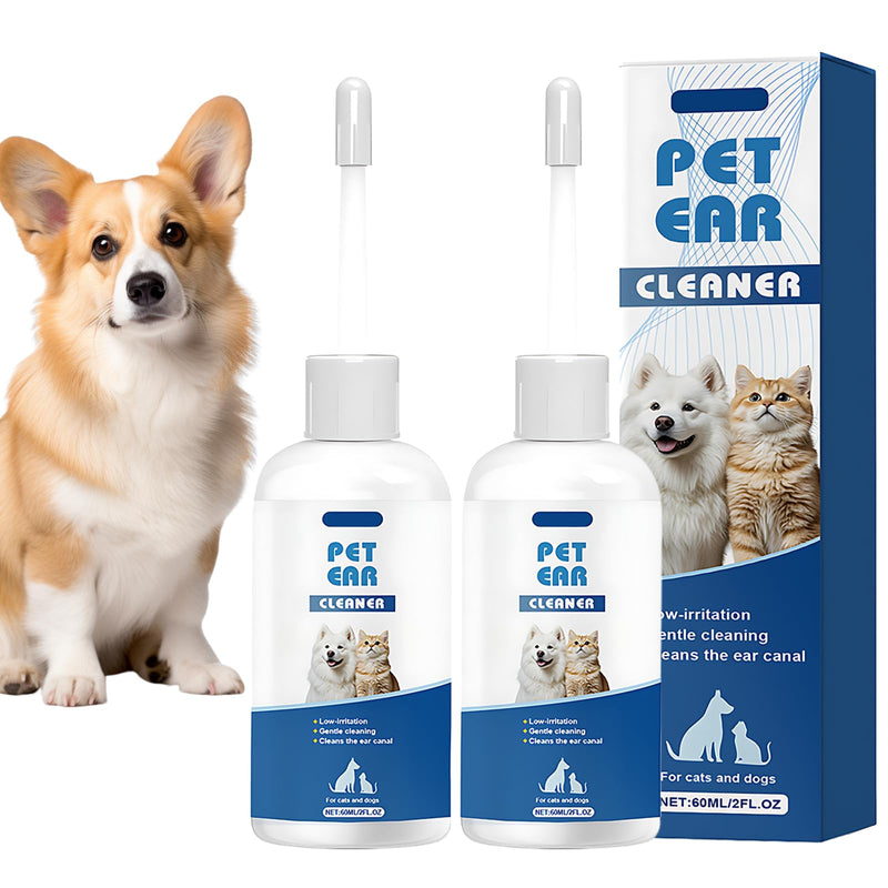 LINXINS 2 Pcs Ear Drops for Dog & Cat, Gentle Dog Ear Drops, Pet Ears Cleaner Solution for Debris Waxy Buildup Odor Removal 60ml