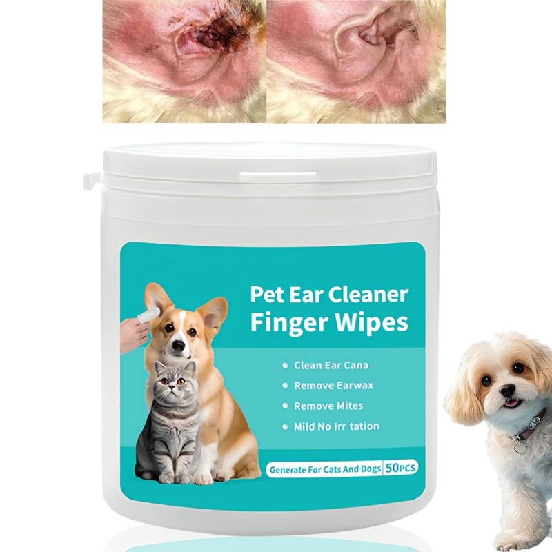 50PCS Dog Ear Wipes,Dog Ear Cleaner Finger Wipes,Pet Wipes for Dogs & Cats,Ear Drops for Dogs Relief,Dog Ear Wipes & Cleaner for Dogs & Cats,Pet Soft Finger Wipes with Aloe to Remove Wax