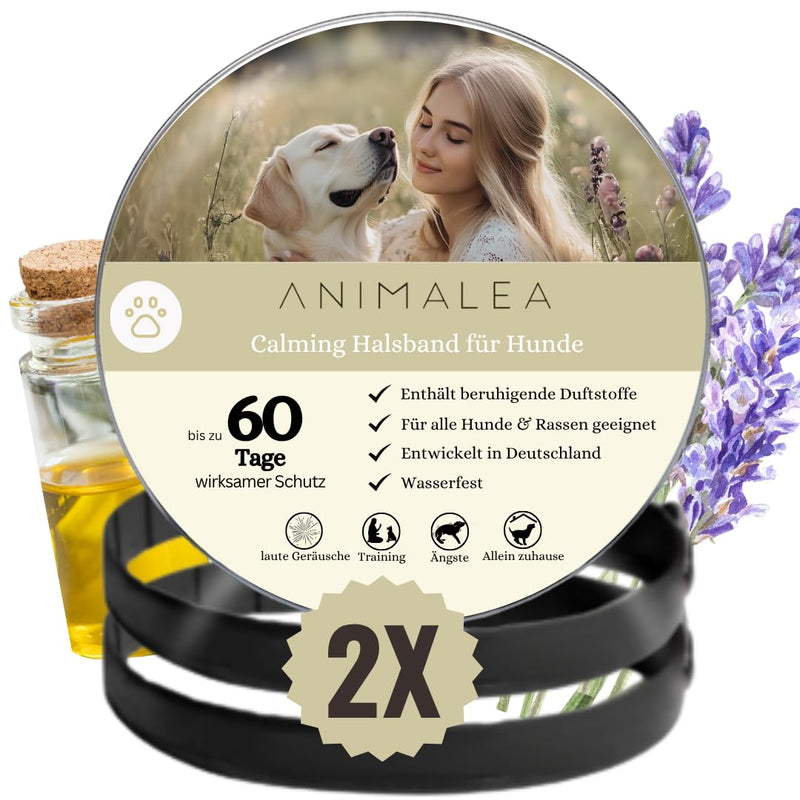 Calming Collar for Dogs [Pack of 2] - 60 Days Use - Anti Stress for More Relaxation at Home - New Year's Eve, Separation & Veterinarian Visit - Pheromone Calm Band with Natural Fragrance