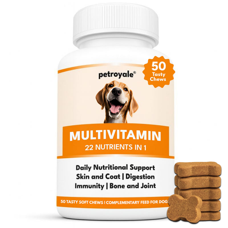 Petroyale 22 in 1 Dog Multivitamin Chews - Taurine Dog Multivitamin & Taurine Supplements for Dog - Dog Vitamins & Supplements for Joints, Skin, Coat & Immunity - Daily Multivitamin - 50 Soft Chews 50 Chew